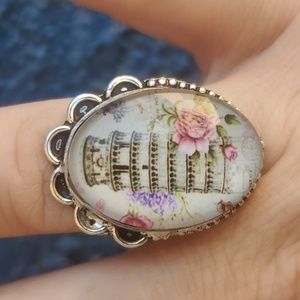 New Leaning Tower of Pisa 925 Silver Glass Ring.